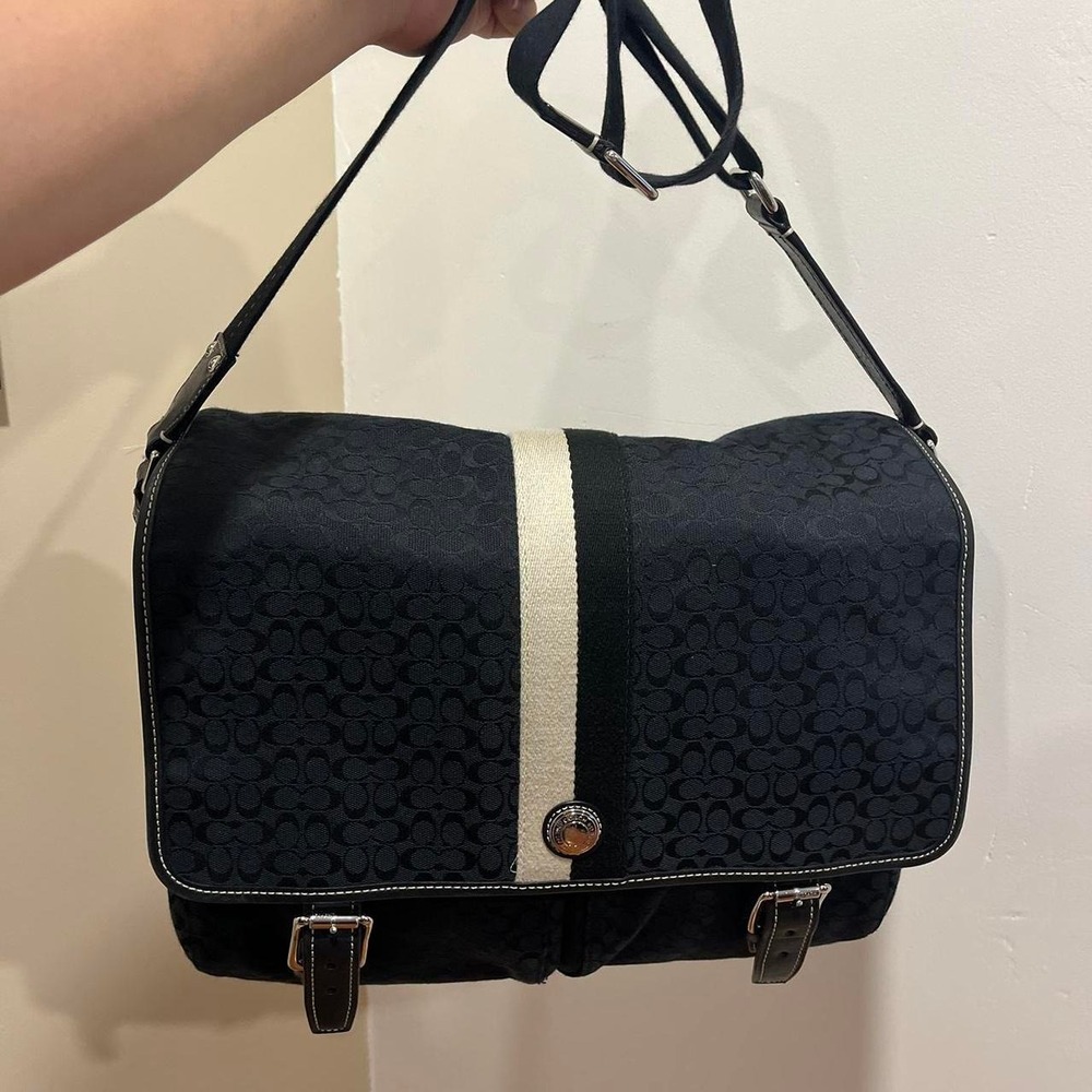 Y2K 2000s Signature C Monogram Coach Heritage Stripe Messenger Crossbody Bag